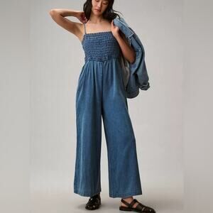 Anthropologie Pilcro Jumpsuit Smocked Wide Leg Sleeveless L/W Denim